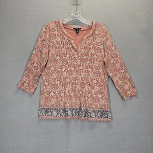 Lucky Brand Womens V-Neck Graphic Print Casual Boho Shirt 3/4 Sleeve size S/P - Picture 1 of 11