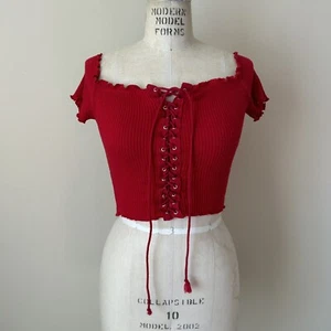 Chocolate Brand Off The Shoulder Top Size Small? Red Cropped Tie Up - Picture 1 of 3