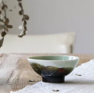 Japanese rice bowl, natural glaze, white celadon, black pottery, Seto ware - Picture 1 of 5