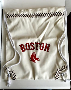 Boston Red Sox Faux Leather Red Stitched Baseball Drawstring Backpack  Zumer EUC - Picture 1 of 5