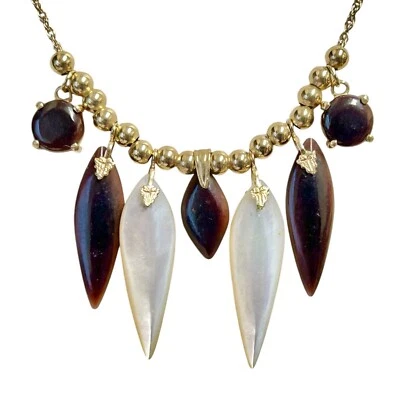 14K Gold Add A Bead Bib Necklace BALAMUTI Mother Of Pearl AMBER CHARMS Signed MA - Image 1 of 4