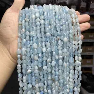 6-8MM Irregular Shape Genuine Aquamarine Oval Stone For Handmade Bracelet - Picture 1 of 7