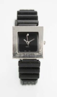Quarzo Donna Acciaio Inox Argento Nero Gomma Quarzo Batteria Orologio - Immagine 1 di 3