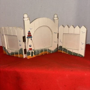 Lighthouse Tri Fold Picture Frame Wooden Handpainted Holds 3 Photos-Estate Find - Picture 1 of 14