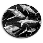 Round MDF Magnets - BW - Great White Shark Drawing Art #42986