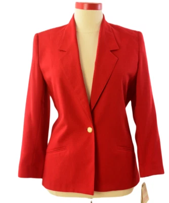 Blazer vintage años 90 Country Suburbs rojo crepé chaqueta para mujer talla 14 botón dorado Foto 1 de 4