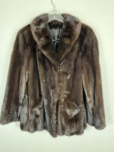 Clásico MINK Chaqueta de Piel Marrón Oscuro Mujer Abrigo Mediano - Imagen 1 de 5