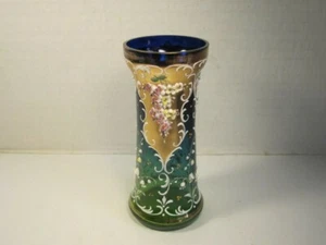 VTG Moser Glass Vase Bohemian Green & Blue Heavy Gold Lily Of Valley Vase - Picture 1 of 7