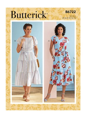 Butterick Sewing Pattern B6722 Misses Dress Loose Fitting Tiered Sizes 14-22 UC - Image 1 of 4