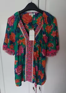 Monsoon Multicoloured Floral Gold Embroidery Top Blouse Size Small - Picture 1 of 13