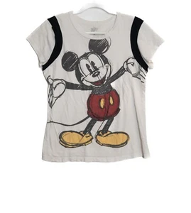 Vintage Disney Mickey Mouse Graphic T-Shirt White With Black Sleeves Youth Size - Picture 1 of 8
