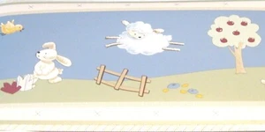 30 ft Kidsline Wallpaper Border Clover Fields Blue Beige Green Sheep Wall 1500WB - Picture 1 of 2