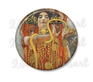 Klimt's Art Hygeia Medicine Hand Pressed Pocket Mirror, Magnet, or Pinback 2.25" - Picture 1 of 4