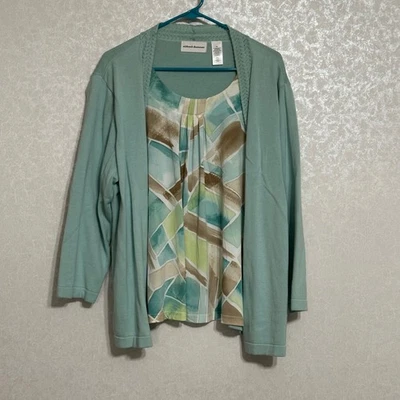 Cárdigan Alfred Dunner Verde Como Nuevo Adjunto Dúo Top Marrón Estampado Geométrico Talla XL Foto 1 de 4