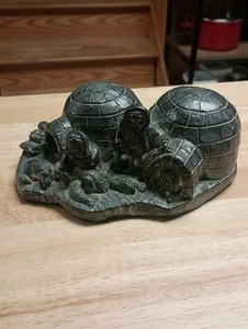 VTG Wolf Original Soapstone 3 Eskimos Sitting Around Their Igloos w/Packed Sled - Picture 1 of 9