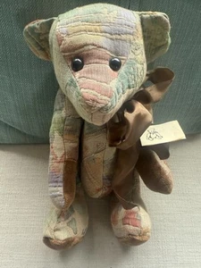 NWT Artist Linda Sue 13” Teddy Bear  Fully Jointed Multi-Color Heavy Fabric Bow - Picture 1 of 4