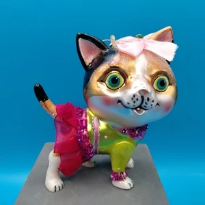 Bailarina de Vidrio Gatito Gato Usando Tutú Adorno de Navidad Brilla Brillo  - Imagen 1 de 14