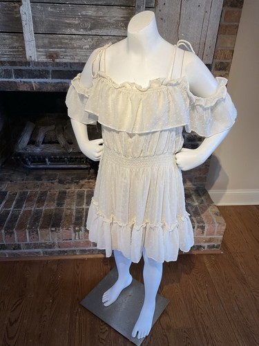 OFF WHITE Abito Juliana’s spalle fredde con volant e volant bianco sporco taglia large