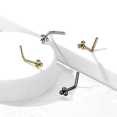 Triangular Ball Cluster Top Surgical Steel Nose L Shaped Nose Studs Ring  - Image 1 of 4