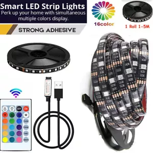 USB LED Strip Lights 1-5M RGB Colour 5050 Changing Tape TV Kitchen Lighting - Picture 1 of 12