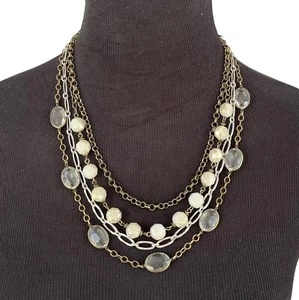 Multi-strand Chunky Statement Necklace, Multi-toned Chains Glass & Acrylic Beads - Picture 1 of 7