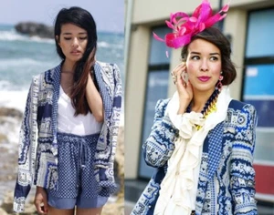 RARE ZARA PAISLEY SCARF PRINT PATTERN BLUE SILK JACKET BLAZER EXTRA SMALL XS NEW - Picture 1 of 10