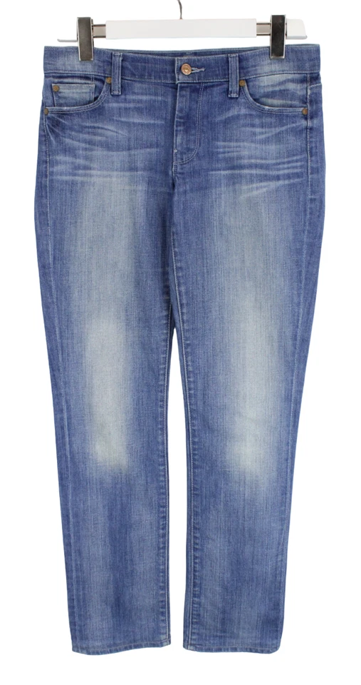 7 FOR ALL MANKIND Straight Leg Jeans Women's W28 Whiskers Zip Blue Casual Denim - Image 1 of 4