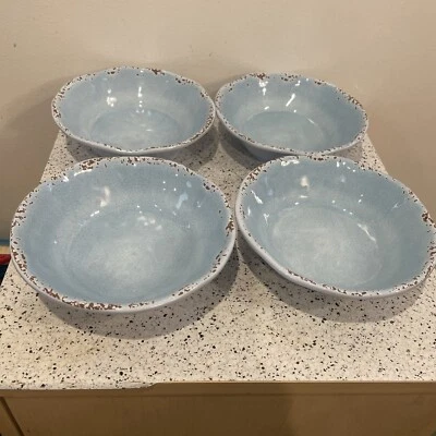 Tommy Bahama 7” Turquesa Crackle Rústico Melamina Cereal Postre Juego 4 Cuencos Foto 1 de 4
