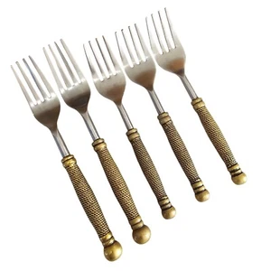 Oneida Brass Rope Forks 5pc salad dinner fork stainless texture handle India - Picture 1 of 9