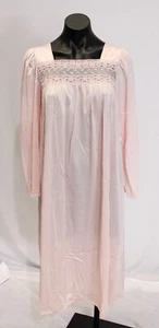 Vanity Fair Women's Vintage Satin Lace Detail L/S Nightgown BL1 Pink Medium - Picture 1 of 4