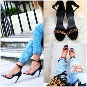 Zara Leopard Leather High Heel Sandals UK5 EUR38 US7.5 - Picture 1 of 11