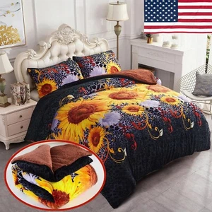 3 Piece Sherpa Bed Blanket Plush Fleece Reversible Blanket Bedding Comforter Set - Picture 1 of 13