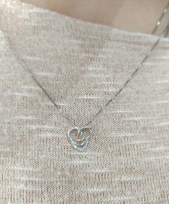 COLLANA A CUORE CON ZIRCONI BIANCO CATENINA A 45 CM IN ARGENTO 925 RODIATO CH9 - Immagine 1 di 3