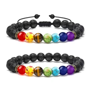7 Chakras Women Men Stress Relief Yoga Beads Aromatherapy Essential Bracelets - Picture 1 of 6