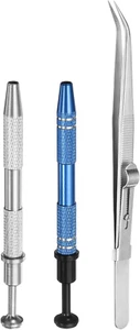 3pcs Diamond Tweezer Holder Pick Up Tool Set Stainless Steel 4 Claw Holder Elbow - Picture 1 of 12