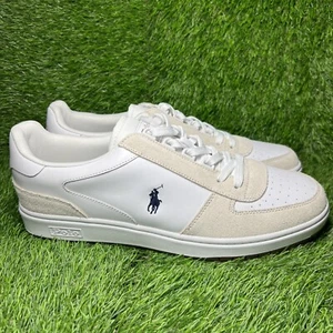 NEU Polo Ralph Lauren Herren 13 Court Niedrig Turnschuhe Leder und Wildleder Weiß - Bild 1 von 7