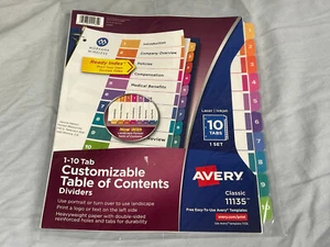 SEALED Genuine Avery #11135 Dividers 10 Tab Customizable Table of Contents - Picture 1 of 7