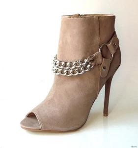 new Charles Jourdan 'Cary' taupe/gray suede CHAIN ankle booties shoes 7.5 - SEXY - Picture 1 of 4