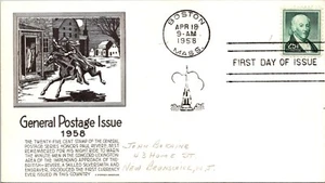 FDC 1958 SC #1048 Black Anderson Cachet - Boston, Mass - Single - J4789 - Picture 1 of 2