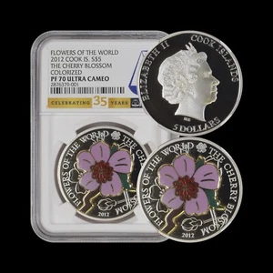 COOK ISLANDS. 2012, 5 Dollars, Silver - NGC PF70 - Top Pop 🥇 Cherry Blossom 🌸 - Picture 1 of 5
