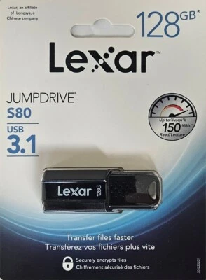 Lexar JumpDrive USB 3.1 Flash Drive 128GB New Sealed S80 - Image 1 of 2