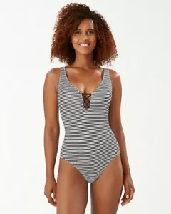 Tommy Bahama Breaker Bay Stripe Reversible One-Piece, Black Rev, Chest 14.5 Inch - Picture 1 of 3