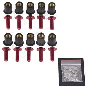 Red 10x Windscreen Bolt Kit CBR GSXR ZX Mount M5 x 1.25p Wellnut Fairing - Picture 1 of 2