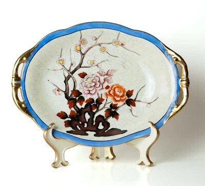Noritake Morimura Hand Painted Handled Oval Plate Pink Cherry Blossoms Japan - Image 1 of 4