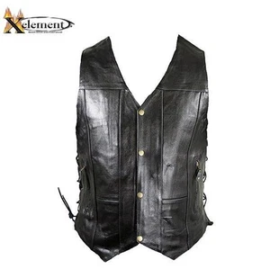 Mens 10 Pocket Premium Solid Leather Motorcycle Vest Size SMALL CLOSEOUT Reg $89 - Picture 1 of 4