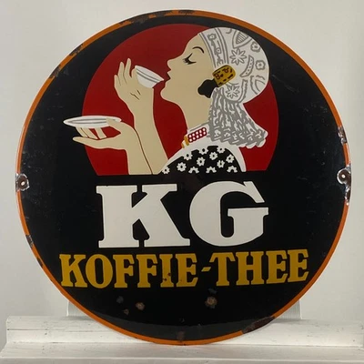 KG Koffie-Thee Enamel Sign - Ø 50cm (19.7") - Big Nice Restaurant Porcelain Sign - Image 1 of 4