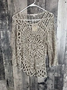 Neu mit Etikett Boston Proper Damen hellbeige gewagter Häkelpullover Größe Large - Bild 1 von 7