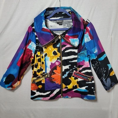 Y2k NWOT Berek Jacket blazer colorful abstract full zip jacket ladies Large Stud - Image 1 of 4