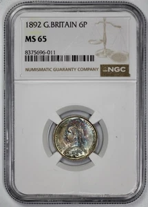 1892 Great Britain 6p Sixpence NGC MS 65 Deep Jewel Toned - Picture 1 of 4