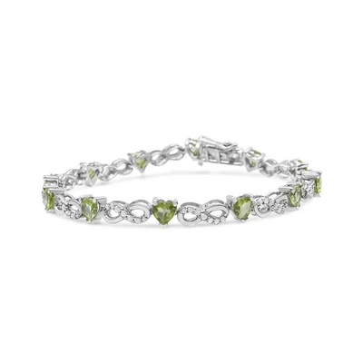 .925 Sterling Silver Diamond & Lab Created Heart-Shaped Infinity Link Bracelet - Image 1 of 4